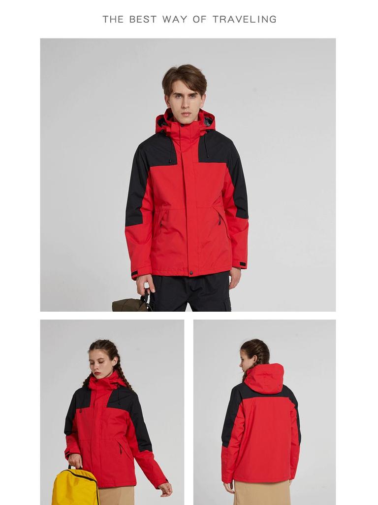 Men's and Women's Outdoor Windproof Waterproof Two-Piece Detachable Ski Suit, Three-in-One for Mountaineering