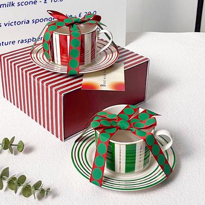 High Value Striped Coffee Cup Saucer Set Cup High End Ceramic Mug Exquisite Coffee Cup