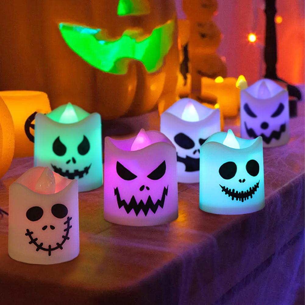 6pcs Halloween Electronic Candle Safe Flameless Battery Operated LED Tealight Candles Halloween Atmosphere Lights