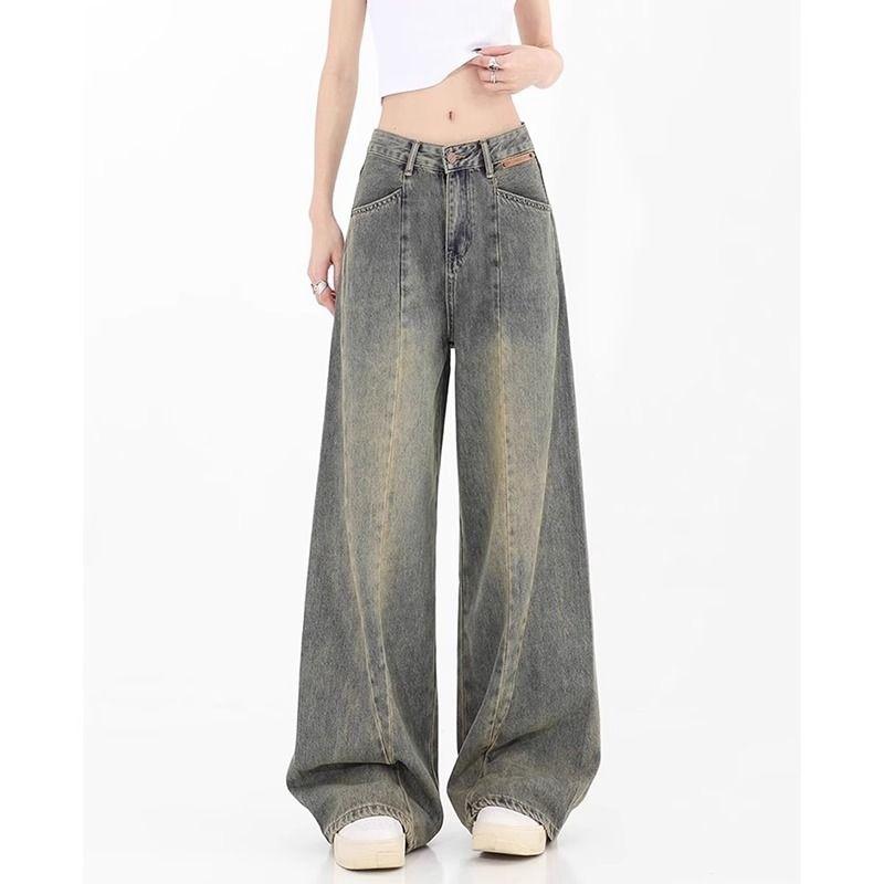 

Новые американские потертые прямые джинсы в стиле ретро, ​​женские свободные тонкие нишевые брюки с дизайном Sense L