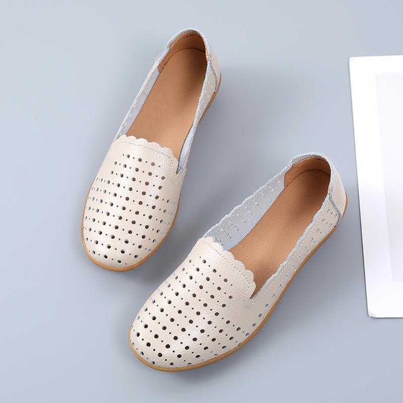 Damen Mokassins Fahrschuhe Lässige Slipper Loafer Damen Minimalistische Ballerinas Weiche Sommer Lochmuster Laufschuhe für Mutter