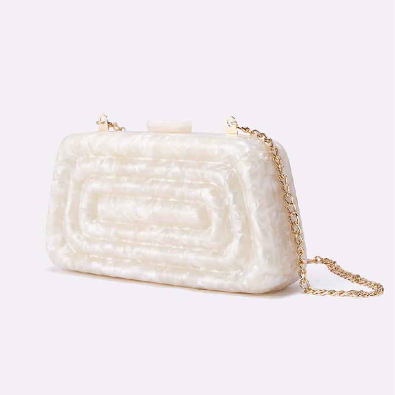 Clutch Crossbody Bag Chain Acrylic Novelty Wedding Evening Off-white Shoulder Women's Designer Luxury Purses New In Handbag