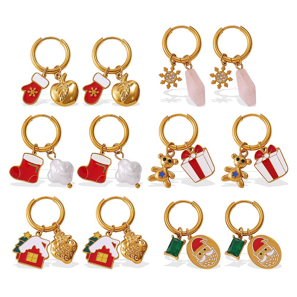 Colorful Drip Oil Christmas Tree & Snowman Cartoon Pendant Earrings