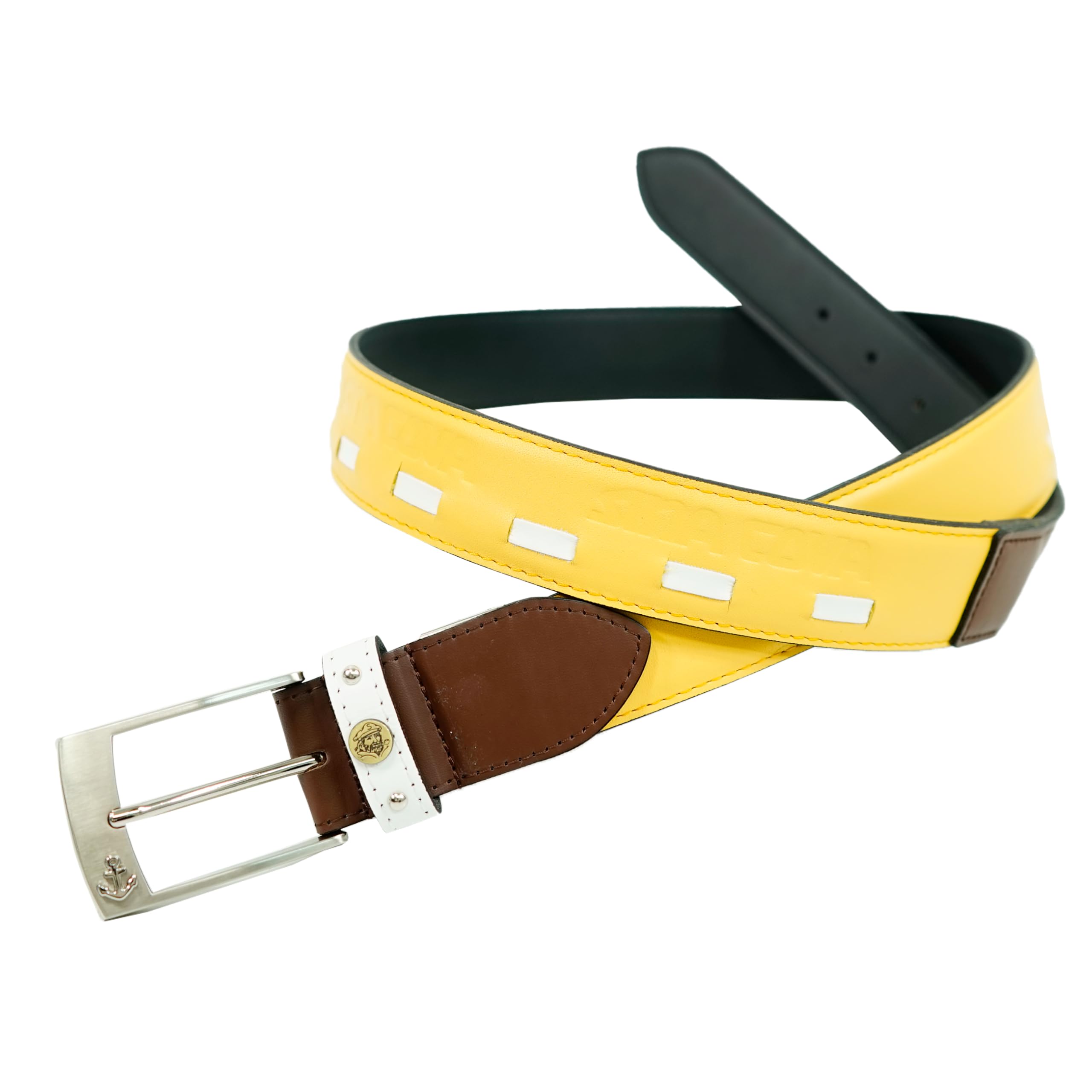 

Sinacova Men s Leather Belt, 35mm Wide, Fits Waist Sizes up to 105cm, Adjustable, Logo Embossed, Embroidered, Yellow, 24276050