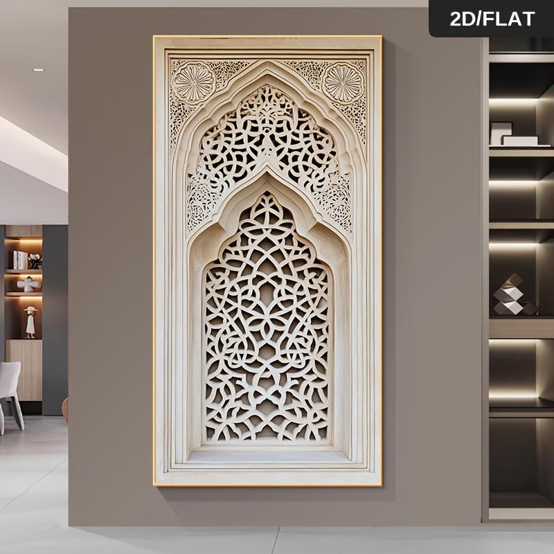 Una impresión de lienzo de arte de estilo árabe islámico moderno, decoración de pared, arte contemporáneo en beige neutro y blanco para sala de estar y b
