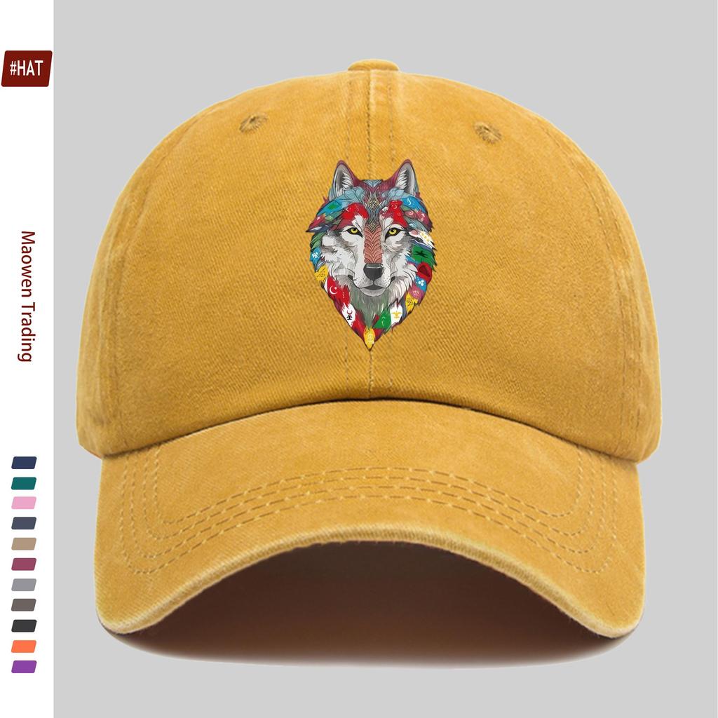 Pc Unisex Wolf Head Pattern Printed Baseball Cap with Colorful Wolf Print Design Sun Hat Hunting Decor Hat Adjustable Strap