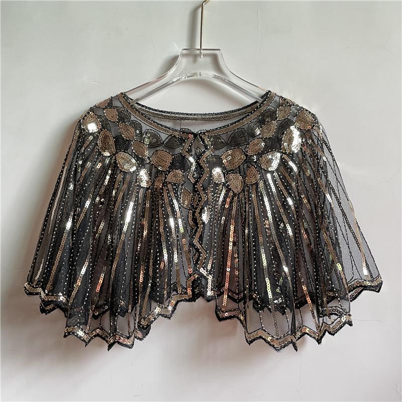 Vintage Flapper Shawl Sequin Beaded Short Cape Beaded Decoration Gatsby Party Mesh Short Cover Up Dress Accessory