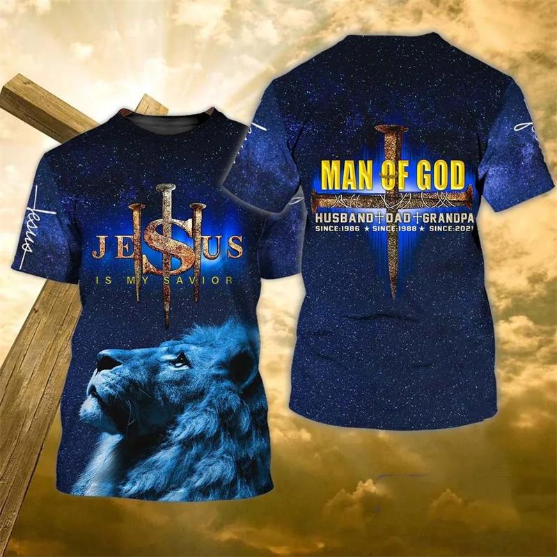 Fashion 3D Jesus Cross Print T Shirt For Men Christianity God Graphic Oversized T-shirts Daily Casual O-neck Short-sleeved Tops