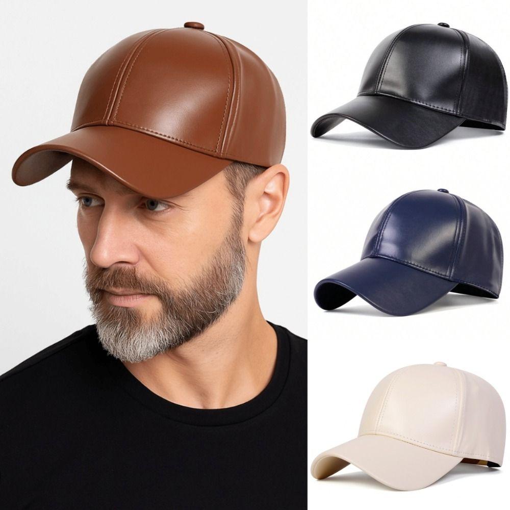Dad Hat PU Solid Baseball Cap Fashion Hip Hop Snapback Hat Retro Warm Leather Cap  Outdoor