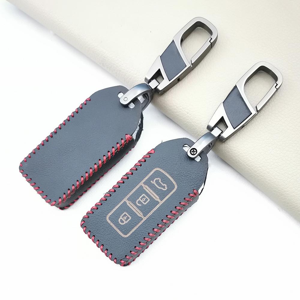 Leather Car Key Case Cover Set Fob For Mitsubishi Outlander Lancer Ex Asx Colt Grandis Pajero Sport 3 Buttons Remote Key Bag