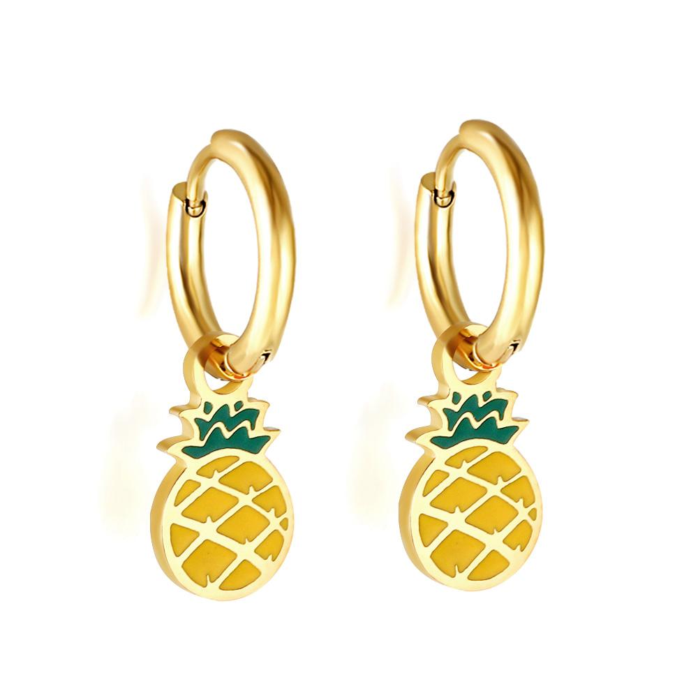 Stainless Steel Hoop Earrings Trendy Cartoon Strawberry Cherry Pendants Women Girls Round Huggie Earrings Dangles Party Jewelry