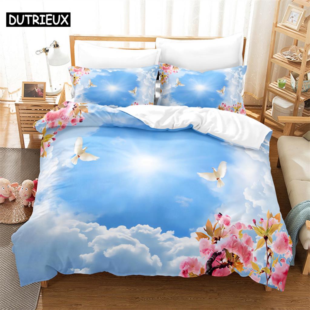 Comforter Blue Sky Scenery Queen Bedding Set Kids Bedding Digital Printing King Size Bedding Set