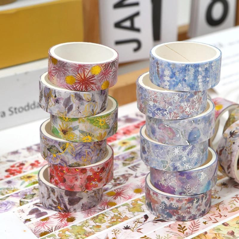 6 Rollos/caja de Cinta Washi de Planta Floral Adecuada para Decoración de Collage de Cuaderno DIY Un Regalo para Amigos Suministros de Aprendizaje