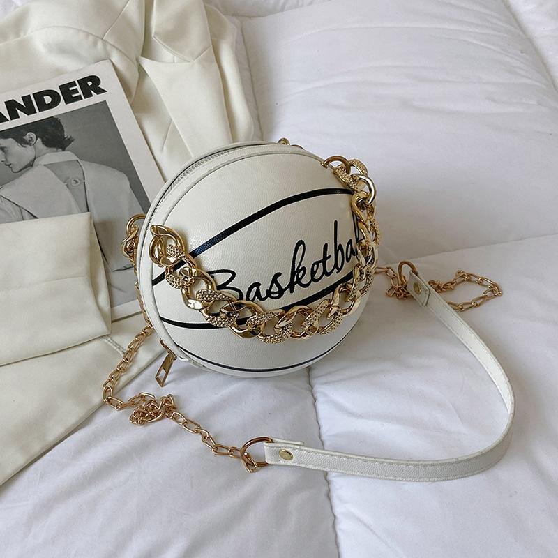 

Retro letter printing ball bag 2026 new niche personality chain basketball bag women s shoulder messenger bag белый