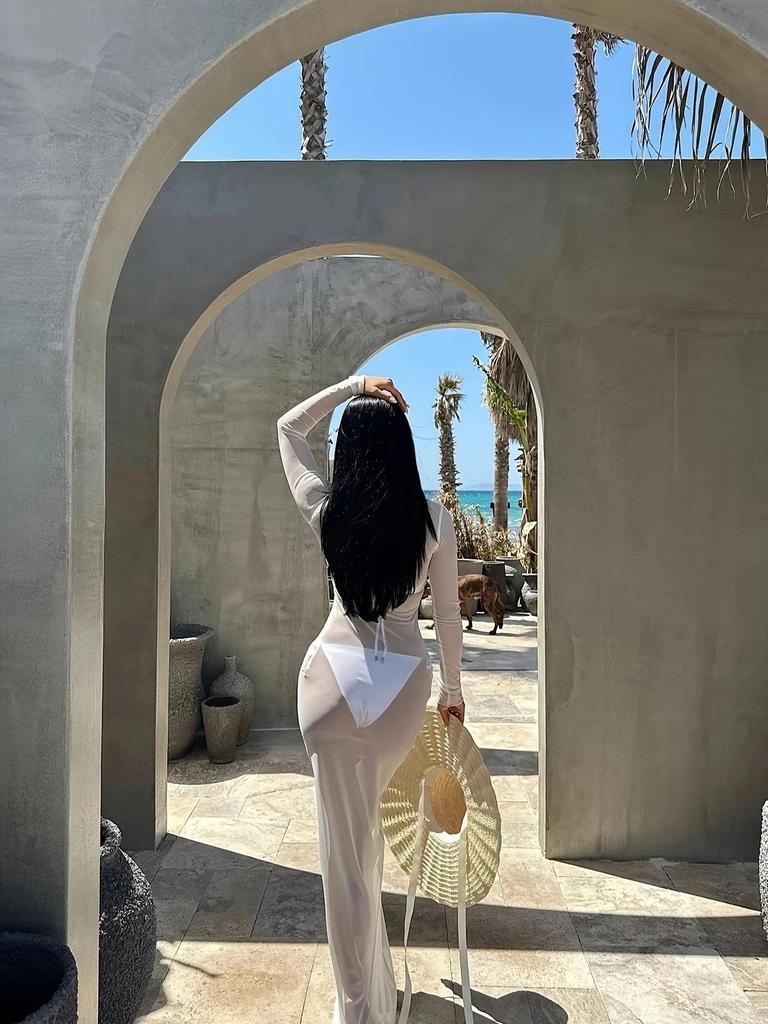 European Summer Slim Mesh See-through Long Sleeve Maxi Dress