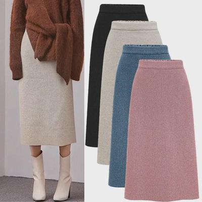 Women's High Waist Wool Skirt - Retro A-Line, Mid-Length, Slim Fit for Autumn & Winter