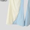 INCERUN Men Casual Zipper Waist Stitching Patchwork Loose Flare Pants Trousers
