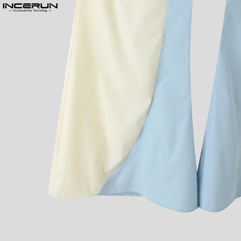 INCERUN Men Casual Zipper Waist Stitching Patchwork Loose Flare Pants Trousers