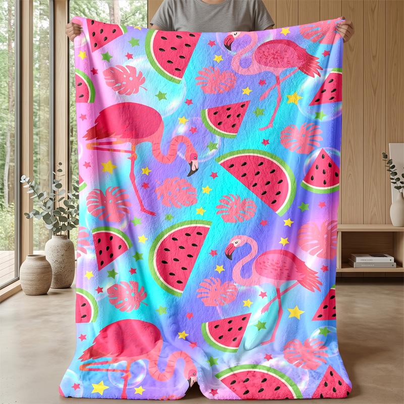 Flamingo and Fruit Paradise Theme Blanket Lightweight Warm Flannel Blanket Decorative Throw Blanket for Home Decoration