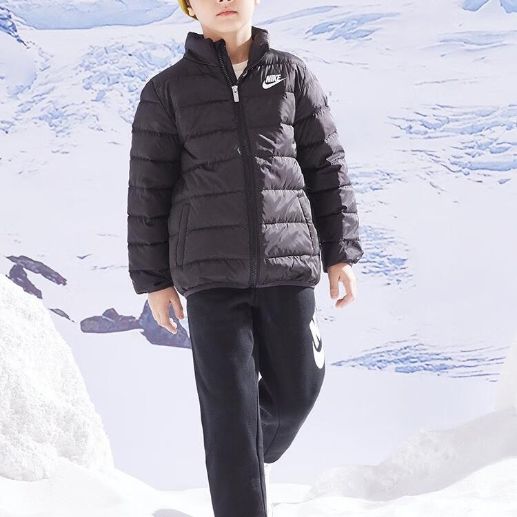 Nike Down Jacket Logo Print Stand Collar Zipper Kids Jackets Black NY2242044GS-001