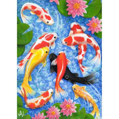 DIY Cross Stitch Kit Diamond Painting 5D Painting Koi Lotus Flower Pond WOWDECOR Full Drill DIY Diamond Art Paint by Numbers Oil Painting Kit, (Fish)