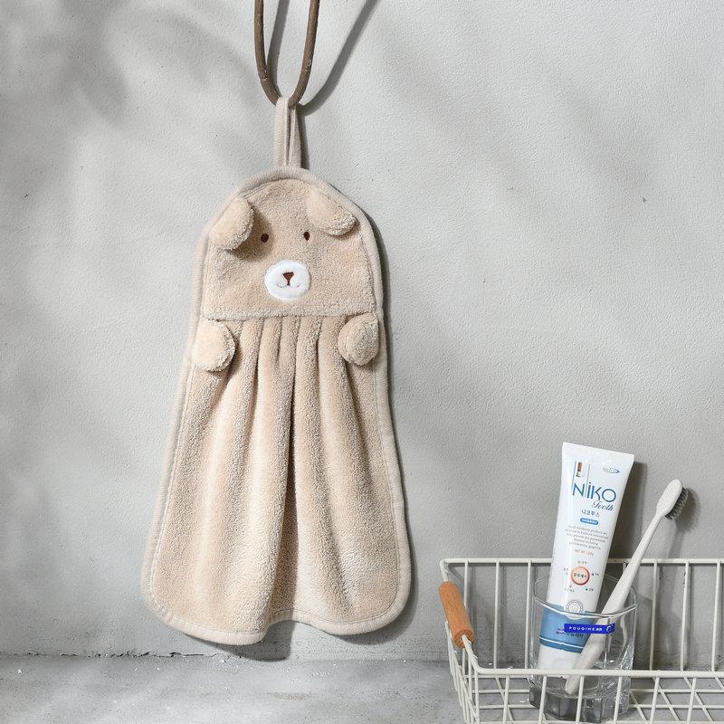 Hangable Coral Fleece Hand Towel Cartoon Animal Hand Towel Kitchen Bathroom Absorbent Towel Handkerchiefs