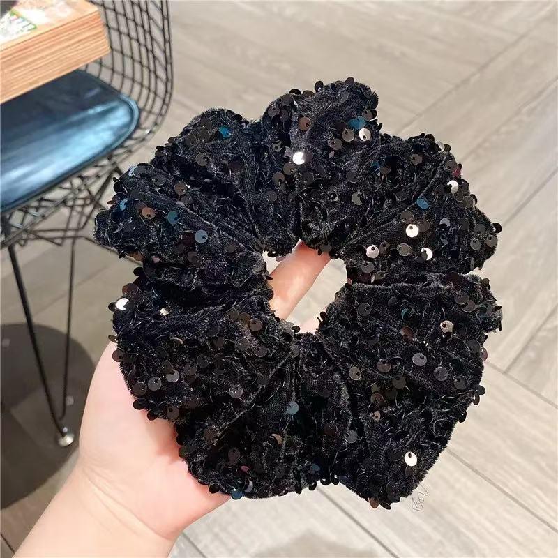 High-End French Retro Sequin Velvet Scrunchie Headband & Hair Tie for Women