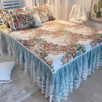 Coprimaterasso copriletto con volant in pizzo trapuntato, copriletto con motivo floreale americano, 100% cotone, federe, stile nordico, taglia 1/3 pezzi