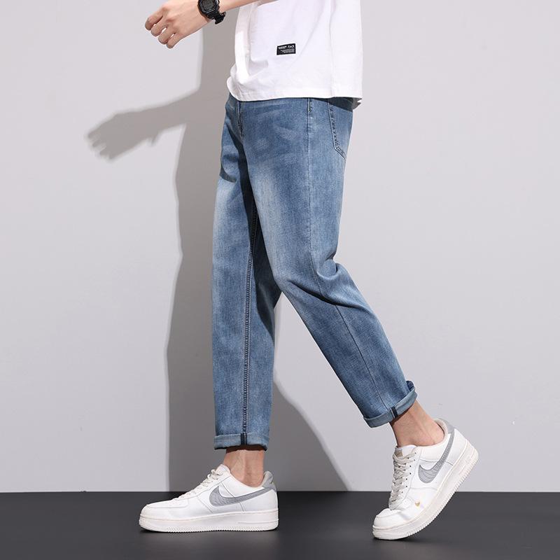 Straight-leg Jeans For Men In Summer, Light-colored Thin Section, Trendy Brand Slim Straight-leg Pants, Korean Style Trendy Stretch American Jeans