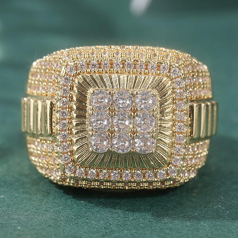 Luxury Micro Pvae White CZ Women's Ring Sparkling Gold Color Hand Carving Daily Wear Party Jewelry Anniversary Gift