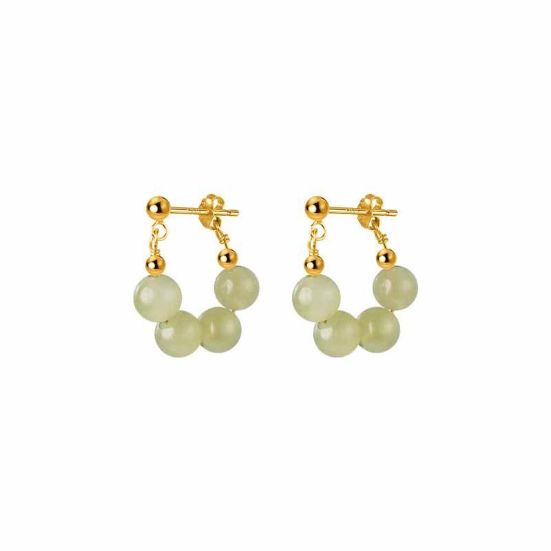 Hetian Jade Earrings for Women Girl Gift 4 Beads Gold 925 Stamped Elegant Lady Jewelry Dropship