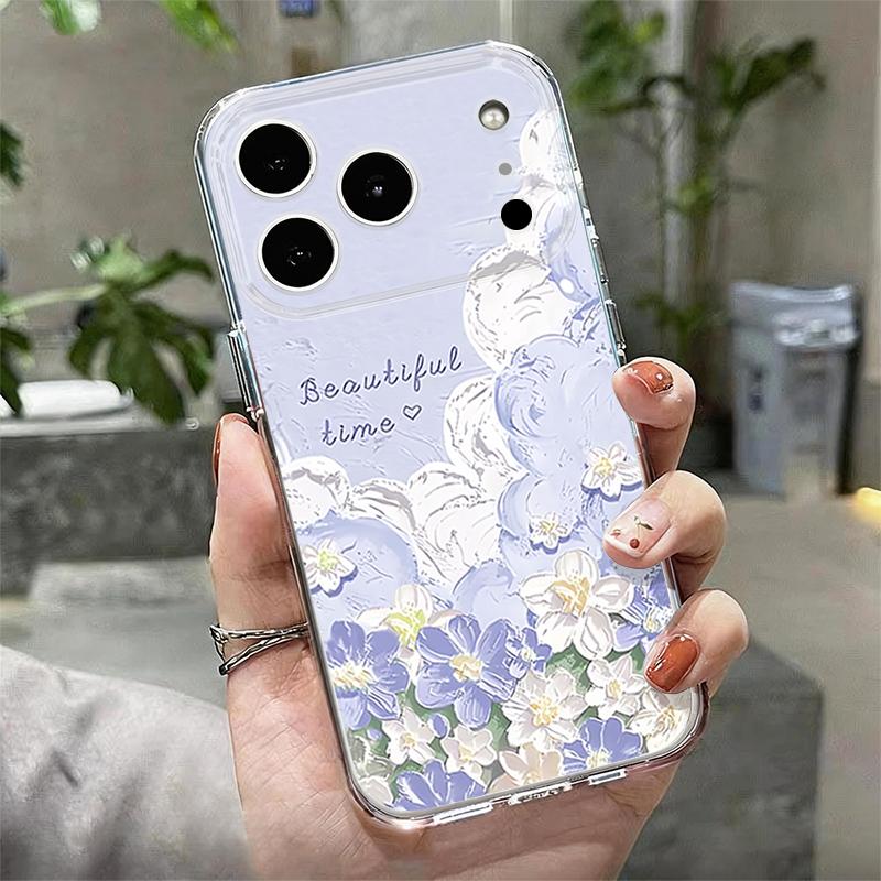 Oil Painting Flowers Phone Case For iPhone 17 Pro Max Coque iPhone 16 15 14 13 12 Pro Max 11 Clear TPU Silicone Soft Cover