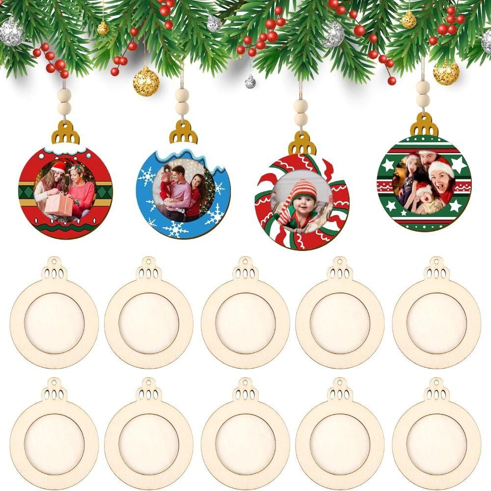 6Pcs DIY Christmas Tree Decorations Wooden Xmas Hanging Pendant Christmas Picture Frame Ornaments