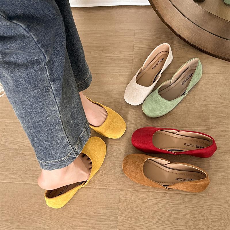 Fashion Splicing Square Toe Mules Shoes for Women Suede Flats 2025 Spring Autumn Slip On Designer Fashion Solid Color Casual Loafers