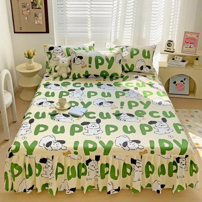 All Season Universal Ruffle Edge Single Bed Cover Printed Cotton Bed Skirt Three Piece Set Soft Comfortable Bedding Bedspread