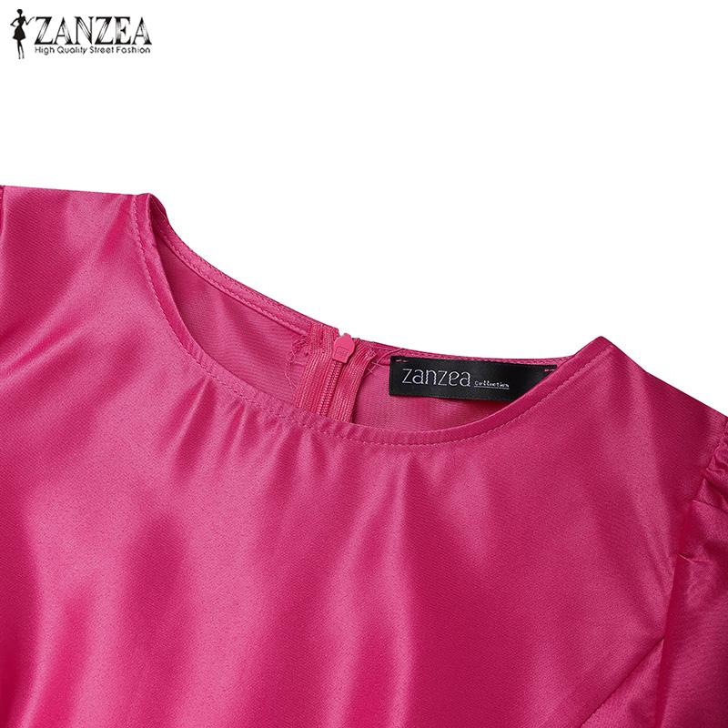 ZANZEA Women Casual Round Neck Summer Short Sleeve Satin Dress