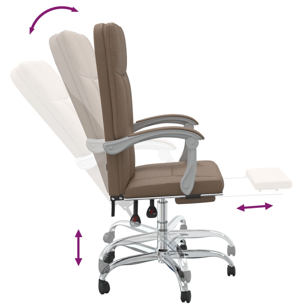 Office Chair with Reclining Function Brown Fabric