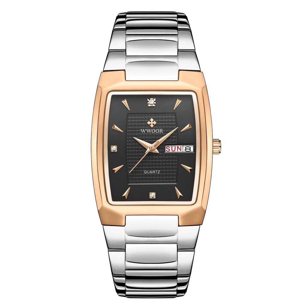 WWOOR Luxury Business Men Watches Gold Quartz Stainless Steel Sport Clock Waterproof Week and Date Wrist Watches