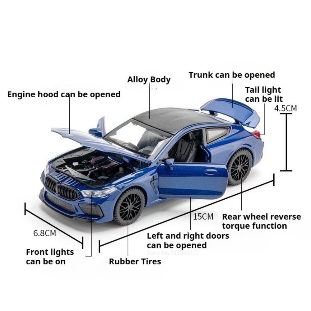 1:32 Scale X5 M8 Car Model Toy Doors Opened Rubber Tires Cars Pull Back Sound Light Miniature Models for Boys Hobby Collections
