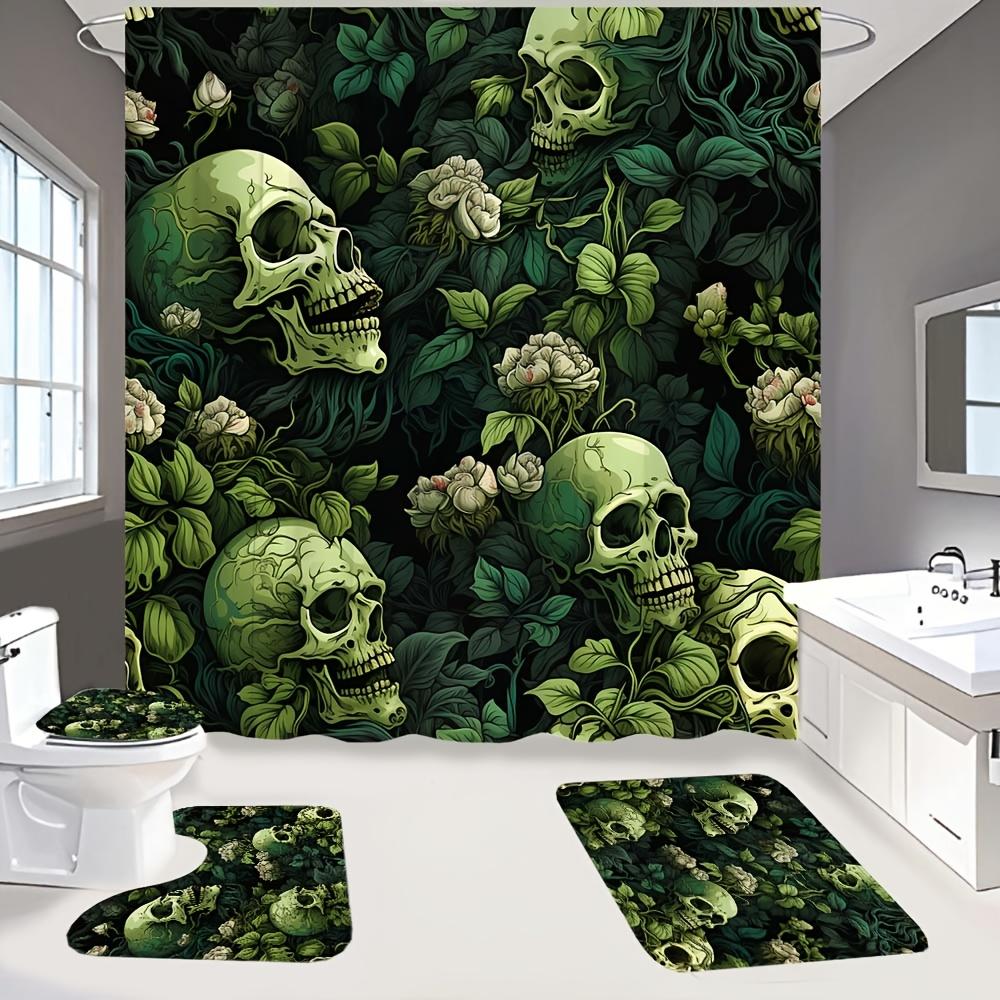 

1/4Pcs Halloween Decoration Green Leaf Skull Pattern Shower Curtain Bathroom Decor Halloween Decoration Indoor Shower Curtain Only90x180curtain