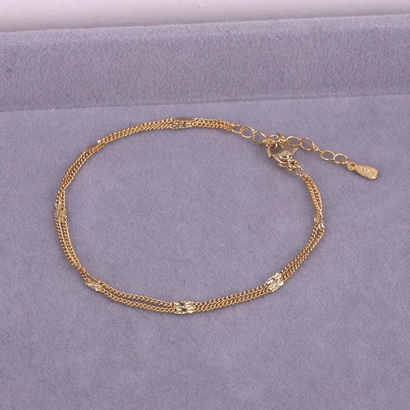Stamp Copper Color Double Layers Simple Bracelet For Women Girl Temperament Elegant Sweet Link Chain Bracelet Jewelry Gift