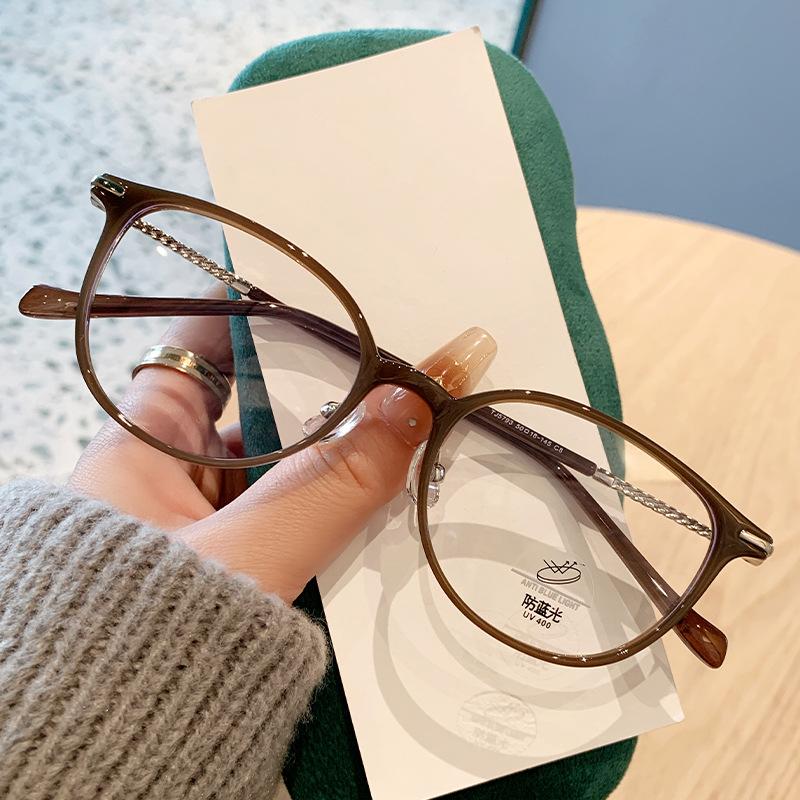 

Fashion Artistic Retro Brand Design Women Oval Frame Anti Blue Light Prescription Custom Myopia Glasses Photochromic 0 to -600 0 коричневый