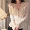 Autumn/Winter Elegant Patchwork Lace Long-Sleeve Slimming Top