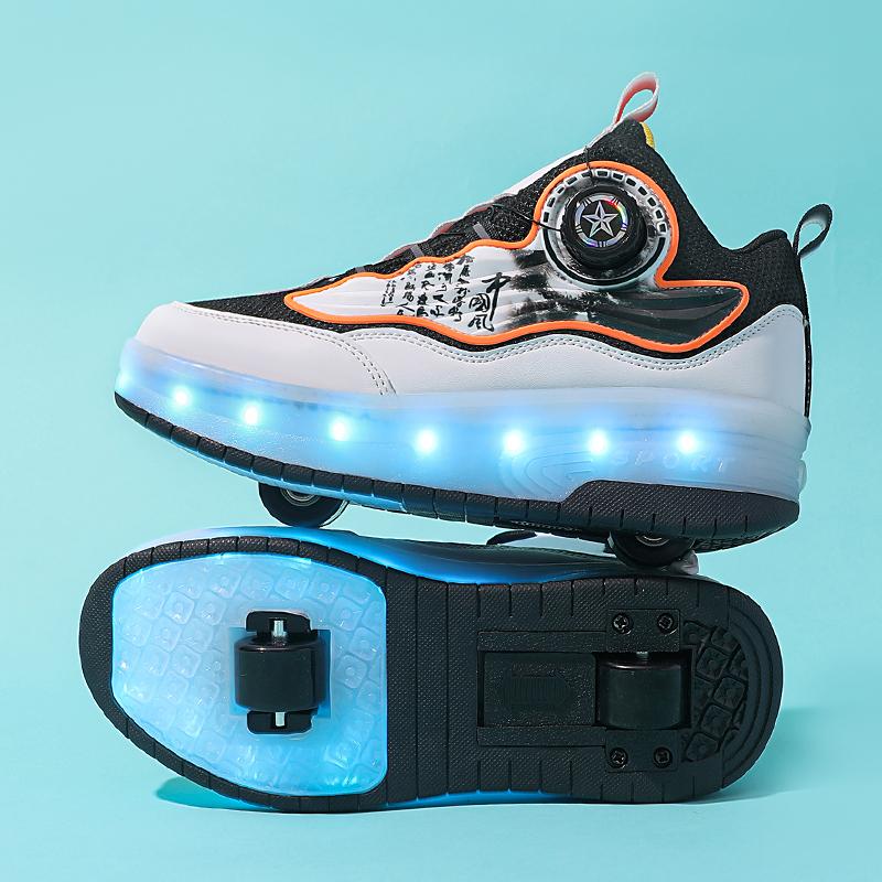 

31-40 Детские двухколесные спортивные ботинки Роликовые коньки можно спрятать как плоские спортивные туфли Светящиеся спортивные туфли можно заряжать 40 чёрный