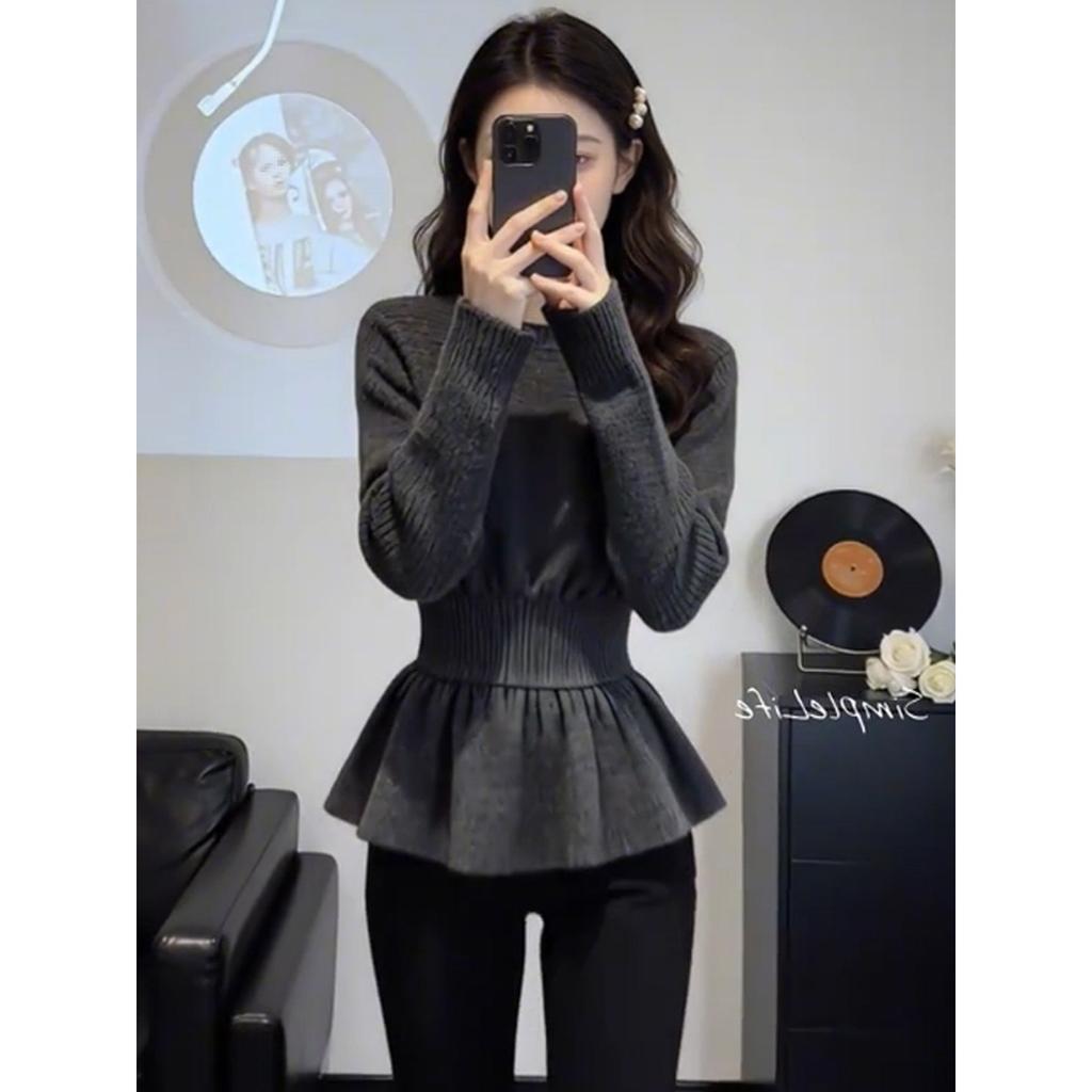 French Waist Primer Sweater Women's Autumn and Winter Large Size Fat Mm Thin and Meat-covering Design Ruffle Edge Knitted Sweater Top