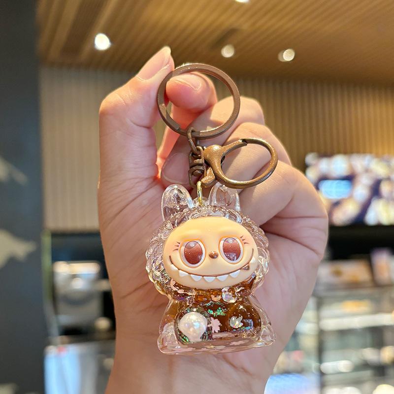 Crystal Oil Labubu Drift Bottle Keychain Pendant Key Chain Boys and Girls Children's Gifts