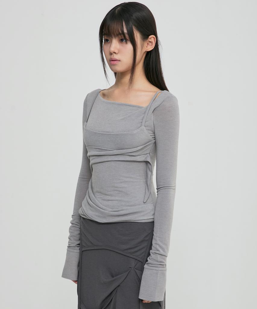 Peulleeoeob Layered Bustier Long Sleeve (Fl-105_Gray)