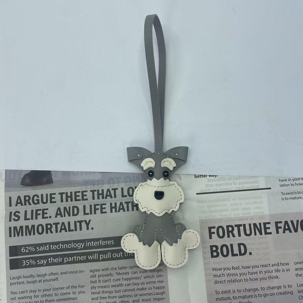 Schnauzer Puppy Leather Keychain Bag Charm