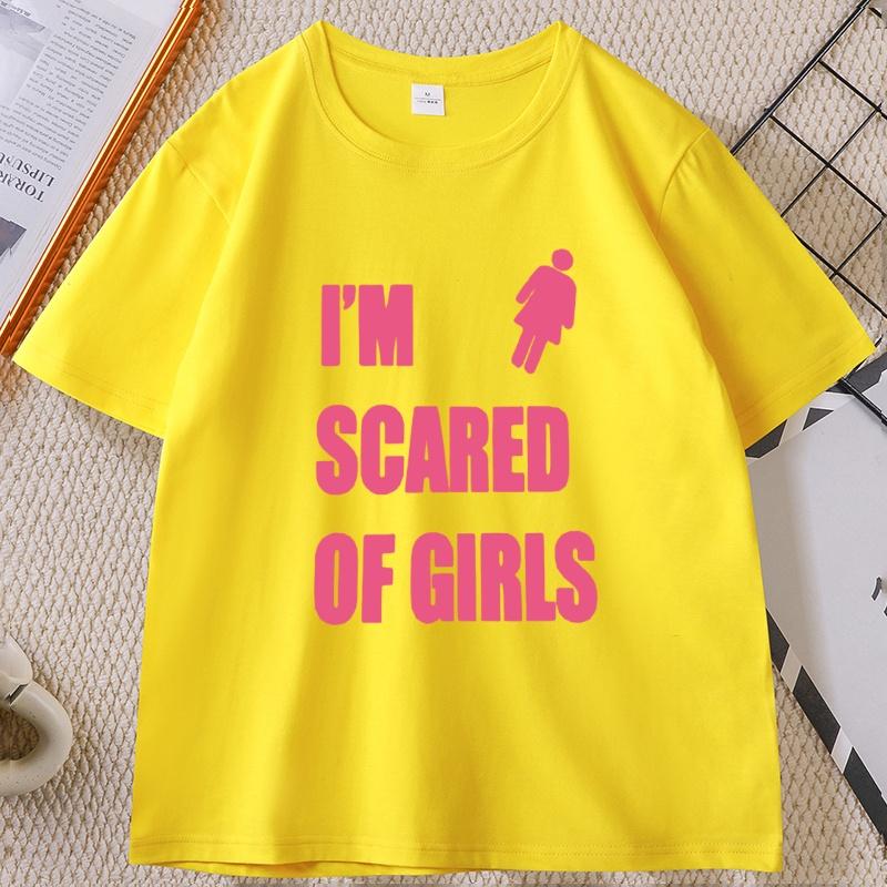 T-shirt Stampata 'Ho Paura Delle Ragazze' Casual Cotone Manica Corta Girocollo Unisex Y2k Streetwear Abbigliamento Unisex Maglietta Larga Top
