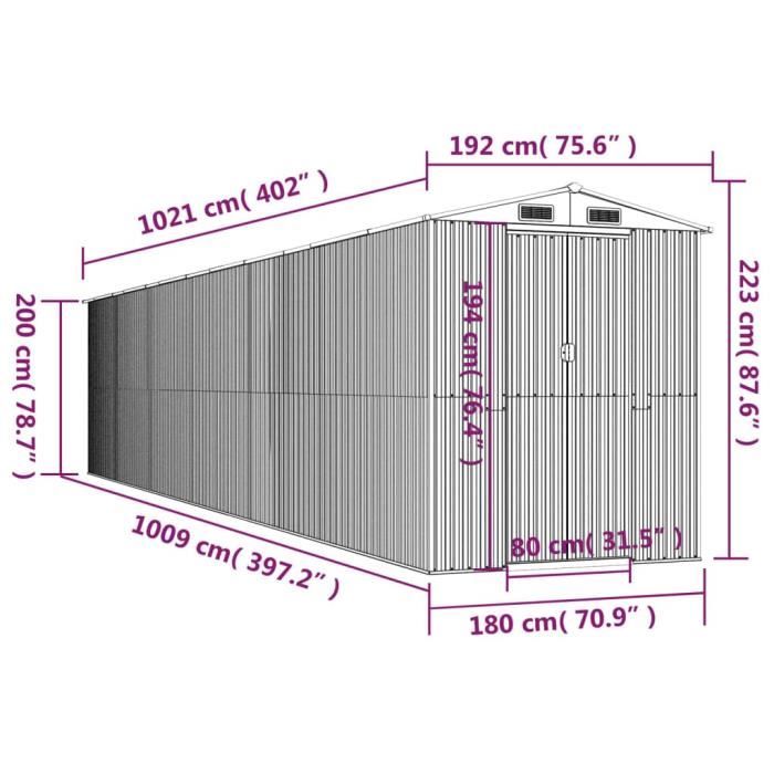 3147470 vidaXL Garden Shed Dark Brown 192x1021x223 Cm Galvanized Steel